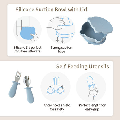 Non-Slip Silicone Baby Feeding Set with Lid and Utensils