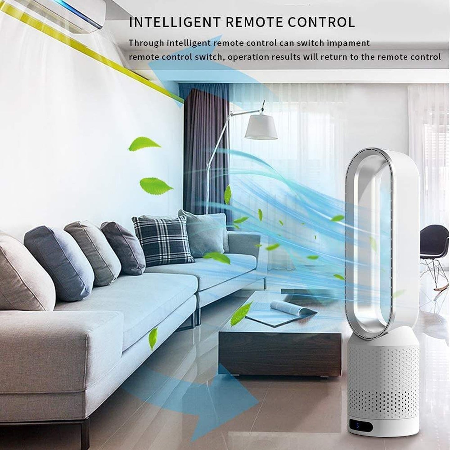 Quiet Bladeless Tower Fan with Air Purification Features