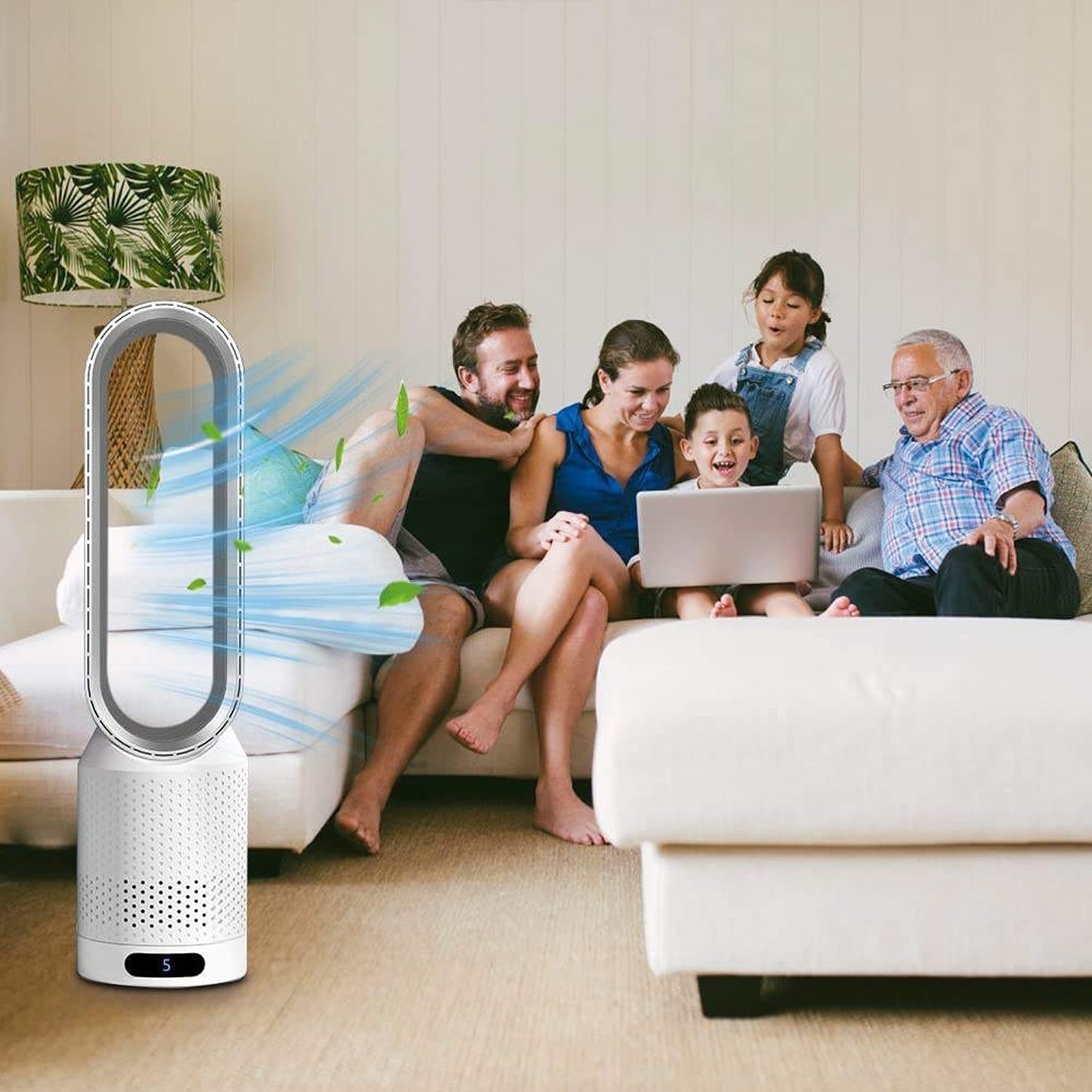 Quiet Bladeless Tower Fan with Air Purification Features