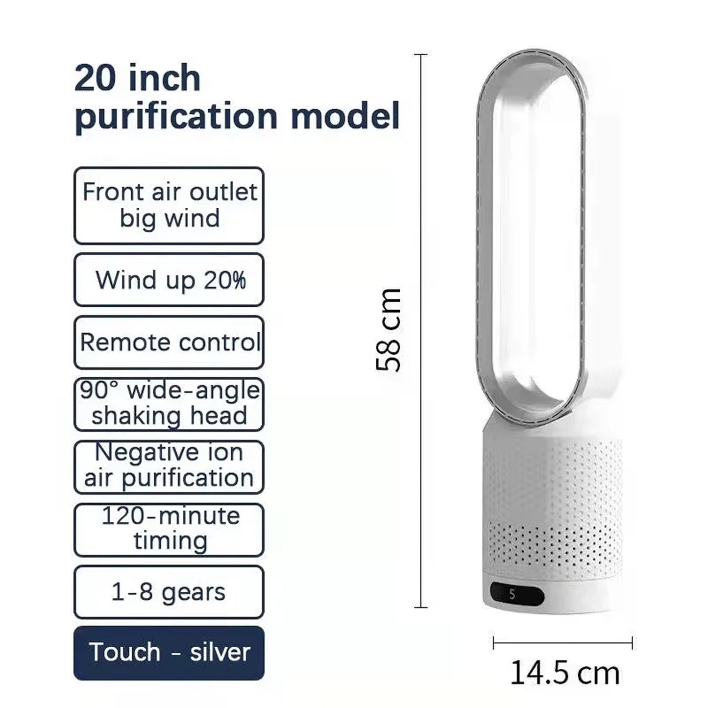 Quiet Bladeless Tower Fan with Air Purification Features