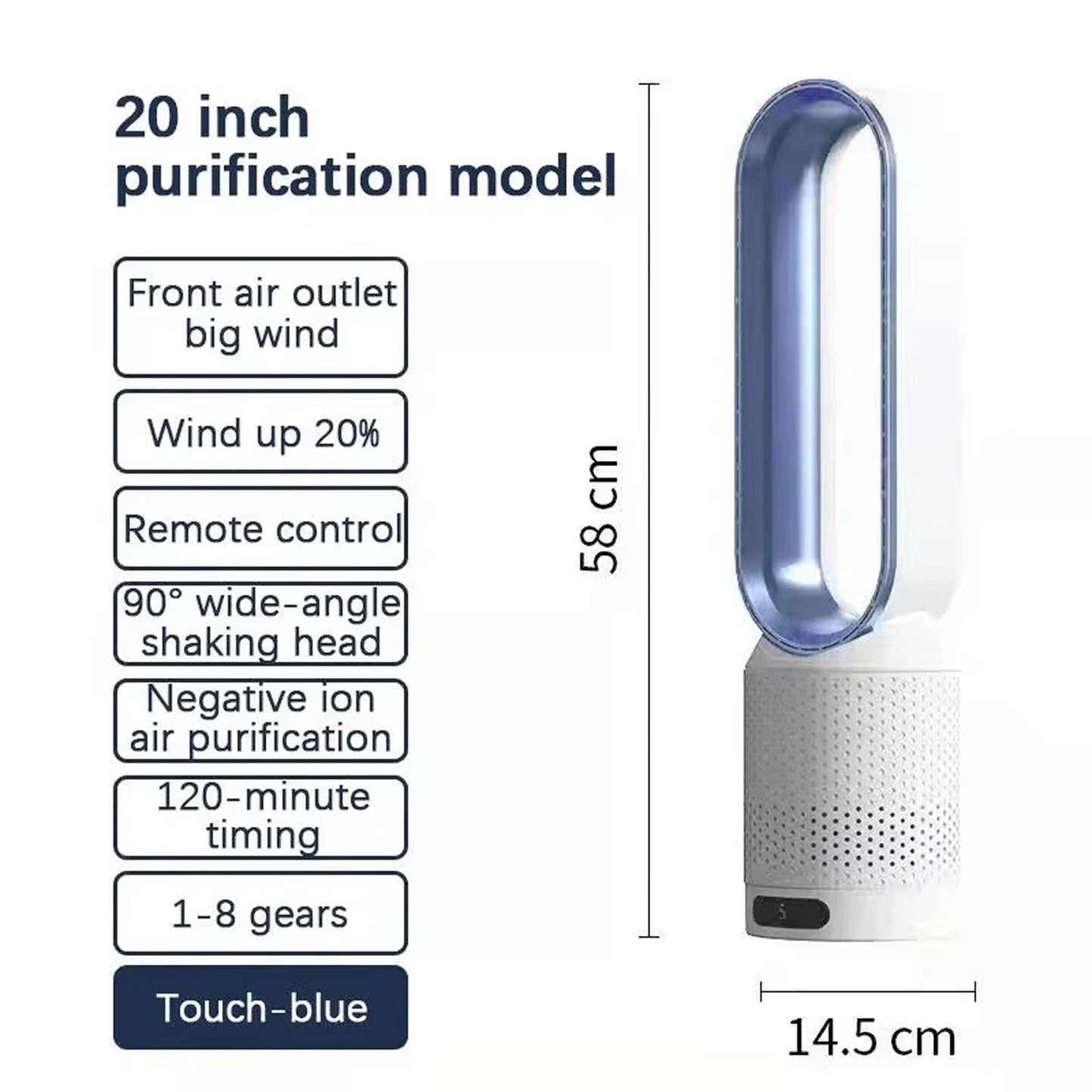 Quiet Bladeless Tower Fan with Air Purification Features