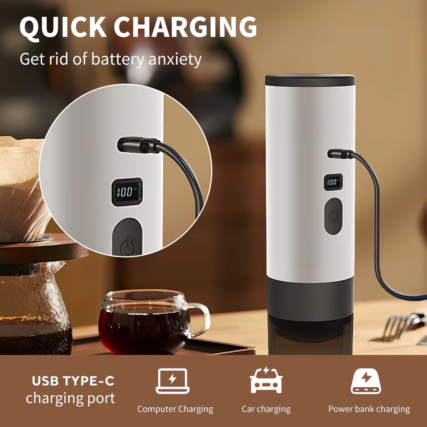 Portable 15-Bar Espresso Machine - Cordless Design for Travel