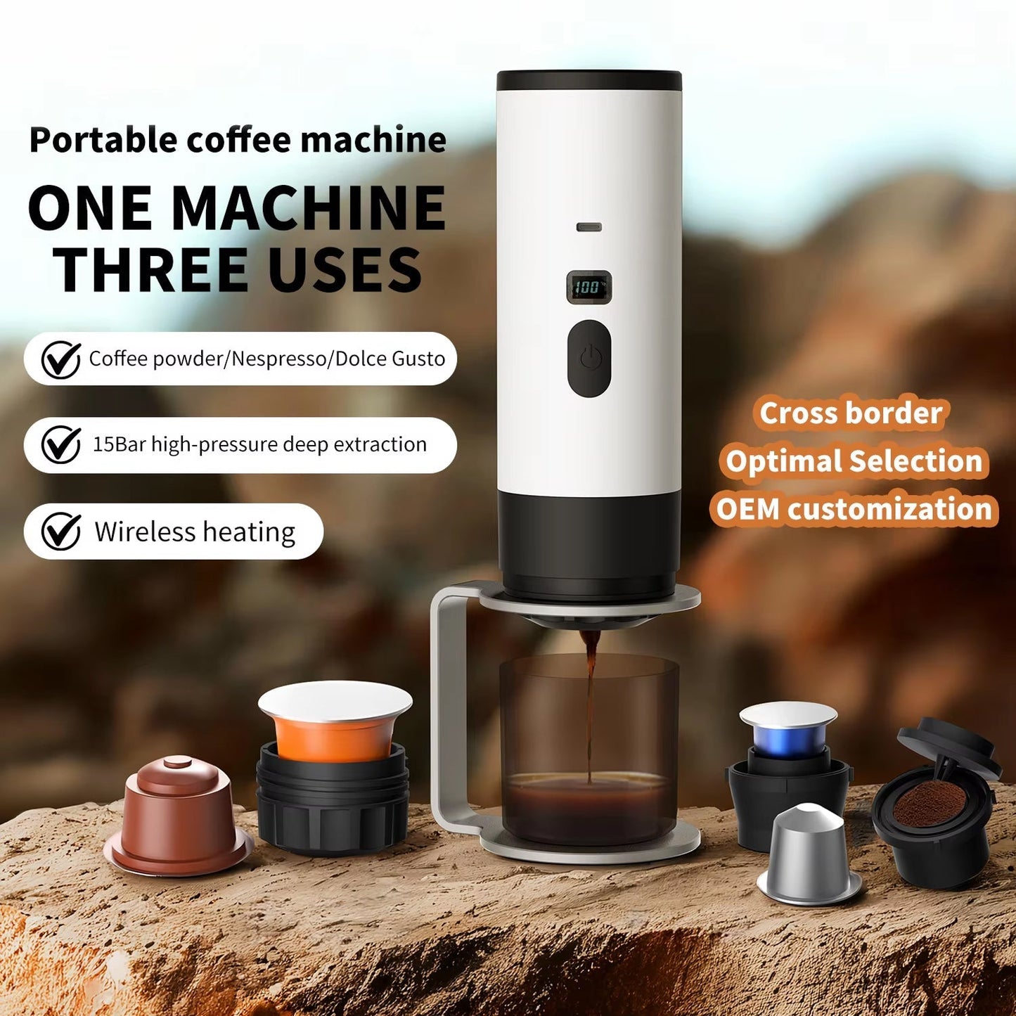 Portable 15-Bar Espresso Machine - Cordless Design for Travel
