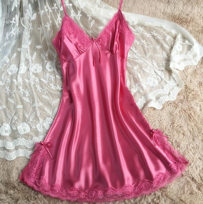 Elegant Satin Lace Nightgown for Women - Charming Comfort