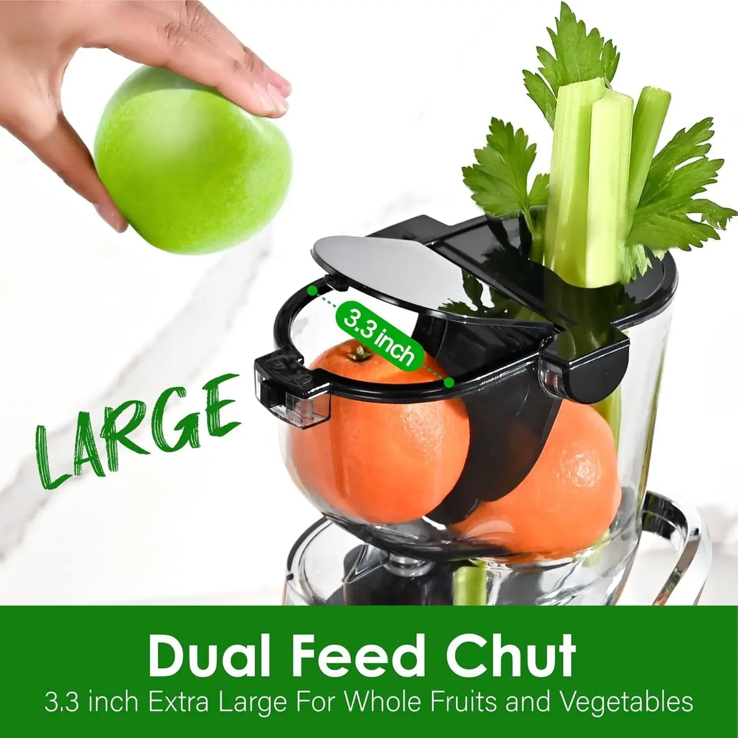 Masticating Juicer with 3.27" Wide Chute – BPA-Free, Low Noise, High Yield
