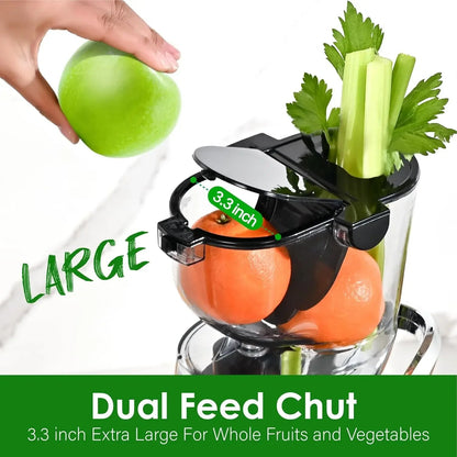 Masticating Juicer with 3.27" Wide Chute – BPA-Free, Low Noise, High Yield