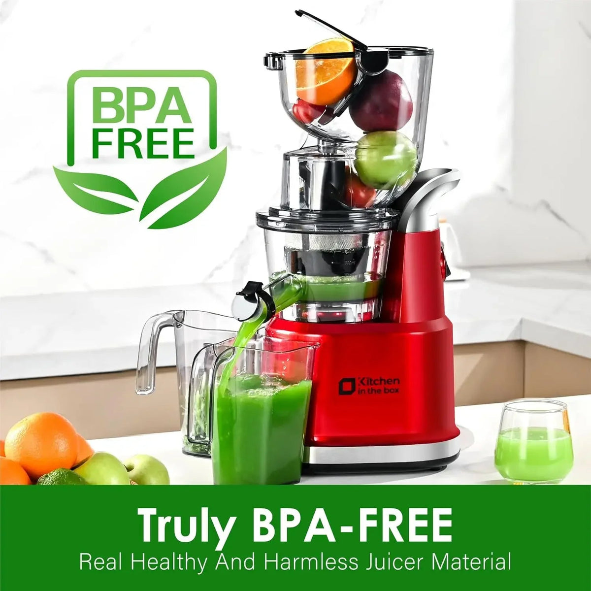 Masticating Juicer with 3.27" Wide Chute – BPA-Free, Low Noise, High Yield