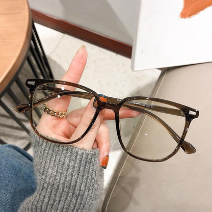 Myopia Glasses with Square Frame, Blue Light Filter, Clear Lenses, Unisex, -4.0 to 0 Diopters