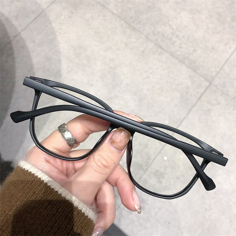 Myopia Glasses with Square Frame, Blue Light Filter, Clear Lenses, Unisex, -4.0 to 0 Diopters