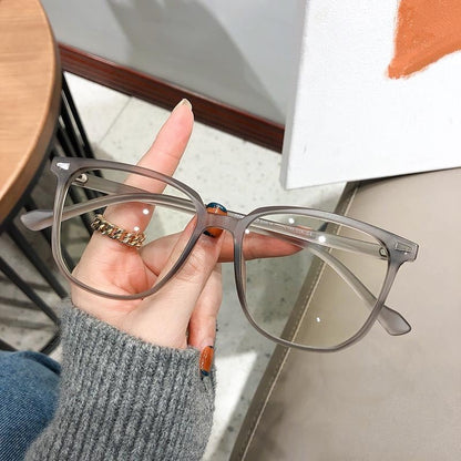 Myopia Glasses with Square Frame, Blue Light Filter, Clear Lenses, Unisex, -4.0 to 0 Diopters