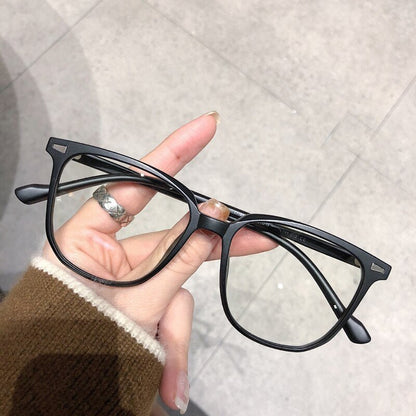 Myopia Glasses with Square Frame, Blue Light Filter, Clear Lenses, Unisex, -4.0 to 0 Diopters