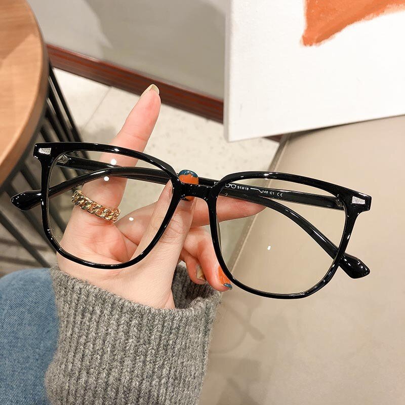 Myopia Glasses with Square Frame, Blue Light Filter, Clear Lenses, Unisex, -4.0 to 0 Diopters