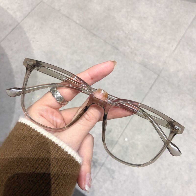 Myopia Glasses with Square Frame, Blue Light Filter, Clear Lenses, Unisex, -4.0 to 0 Diopters