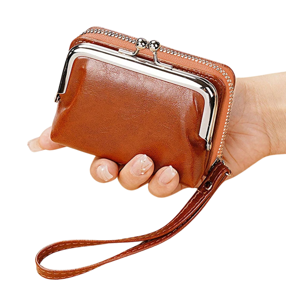 Vintage Coin Purse for Women with Zipper and Kiss Lock Wrist Design