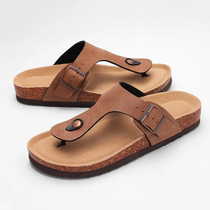 Adjustable Buckle Open-Toe Flats for Women - Cork Sandals