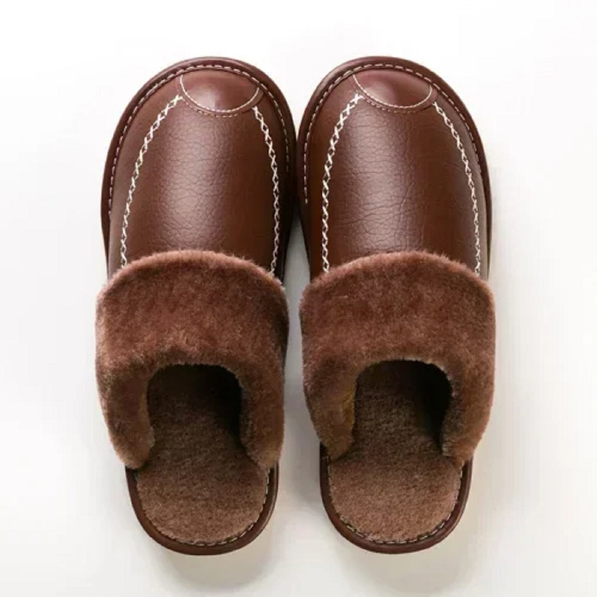 Thick Plus Velvet Leather Slippers for Men – Warm Winter Footwear