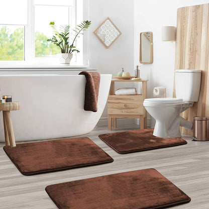 3-Piece Non-Slip Memory Foam Bath Mat Set – Washable and Absorbent