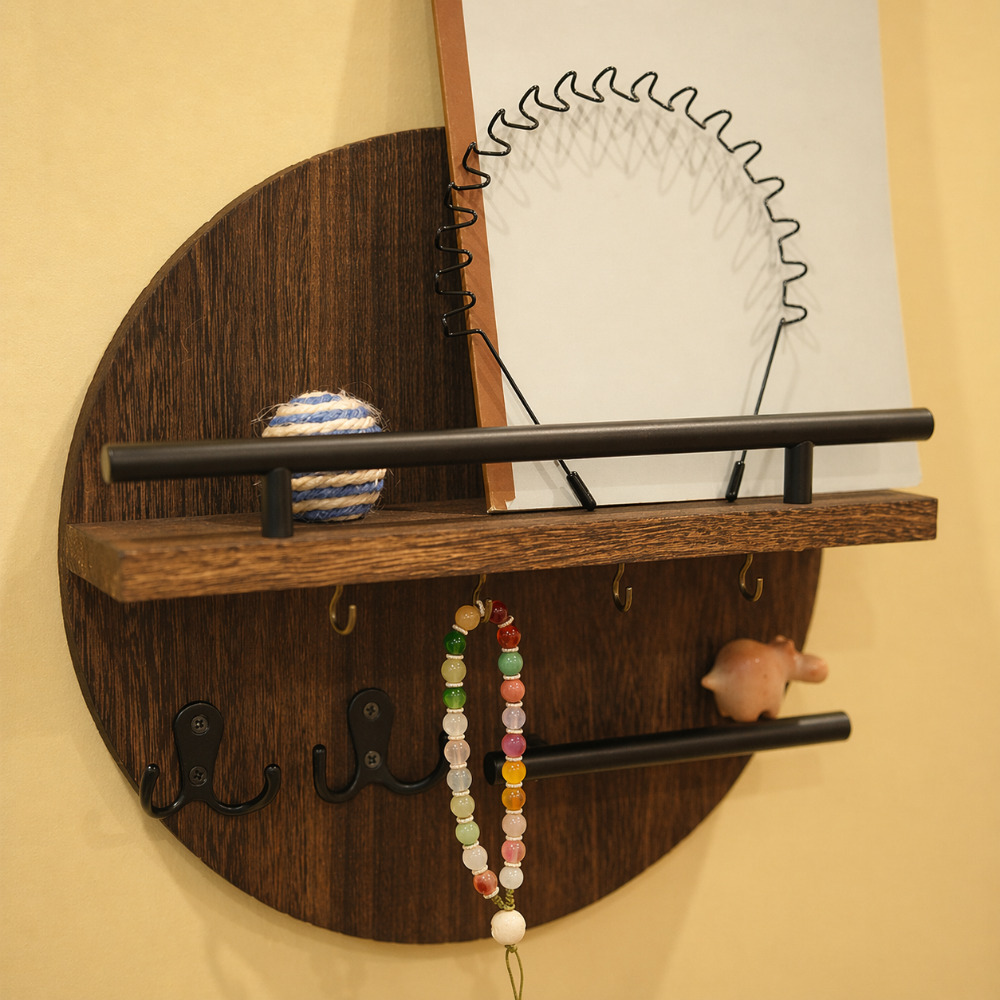Wall-Mounted Wooden Key Rack and Entryway Organizer Shelf