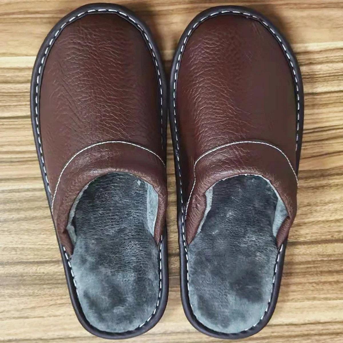 Leather Indoor and Outdoor Winter Slippers with Plush Lining for All