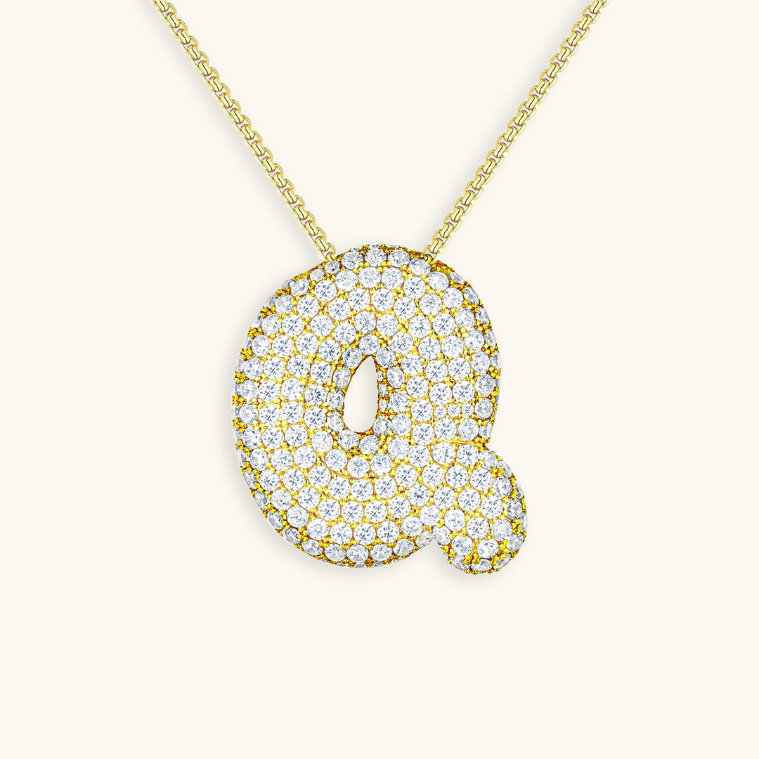 Initial Pendant Necklace with Bubble Diamond Design
