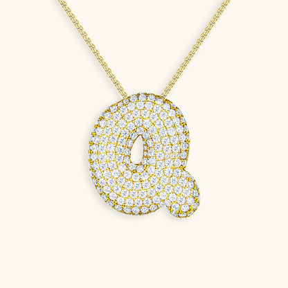 Initial Pendant Necklace with Bubble Diamond Design