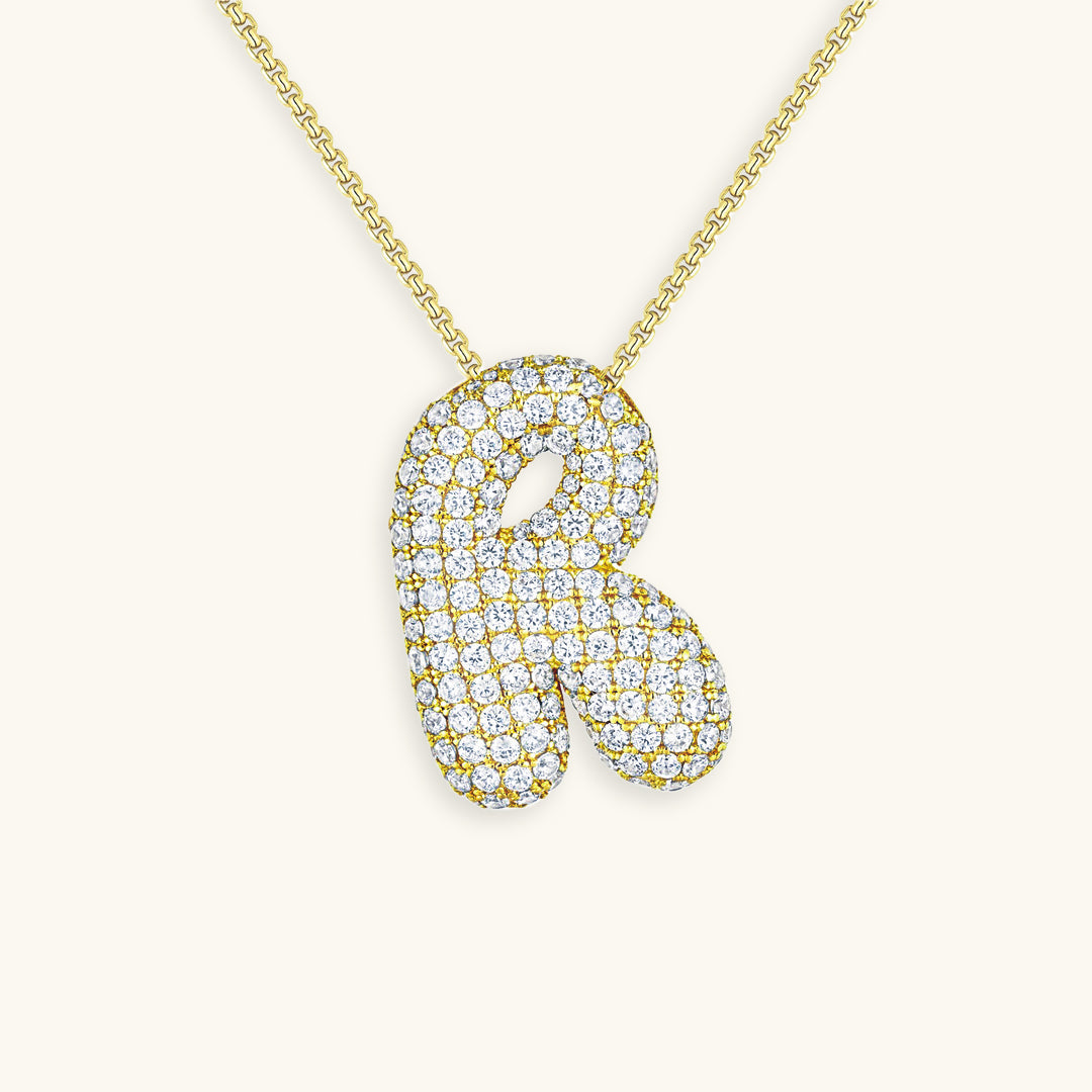 Initial Pendant Necklace with Bubble Diamond Design