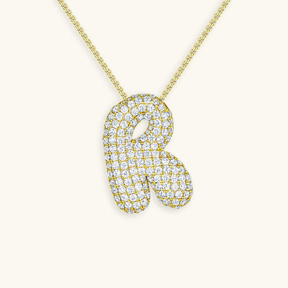 Initial Pendant Necklace with Bubble Diamond Design