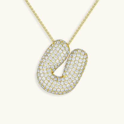 Initial Pendant Necklace with Bubble Diamond Design