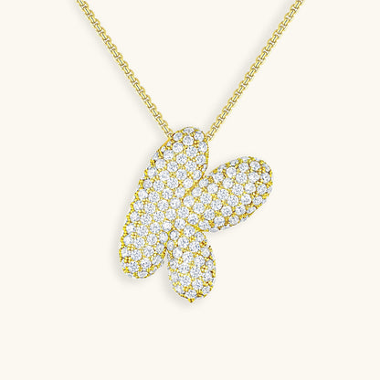 Initial Pendant Necklace with Bubble Diamond Design