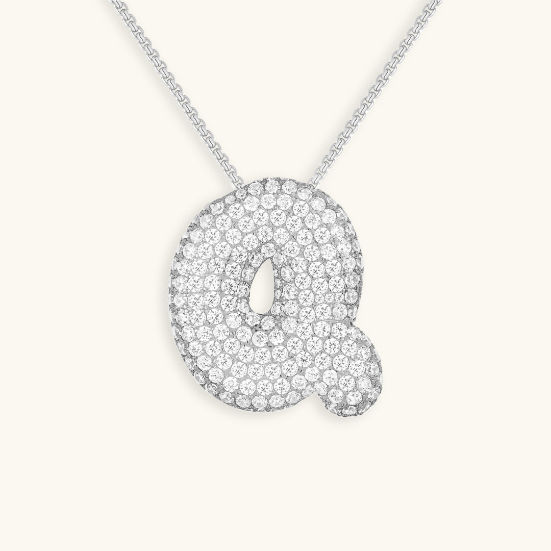 Initial Pendant Necklace with Bubble Diamond Design