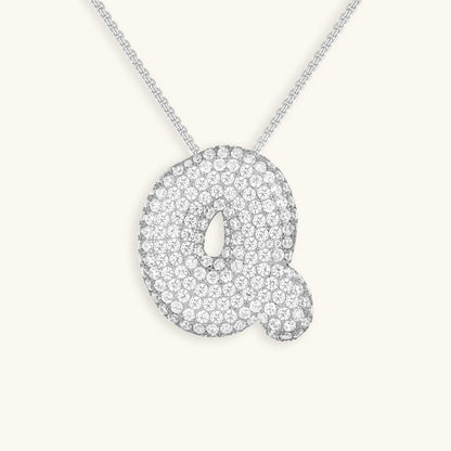 Initial Pendant Necklace with Bubble Diamond Design