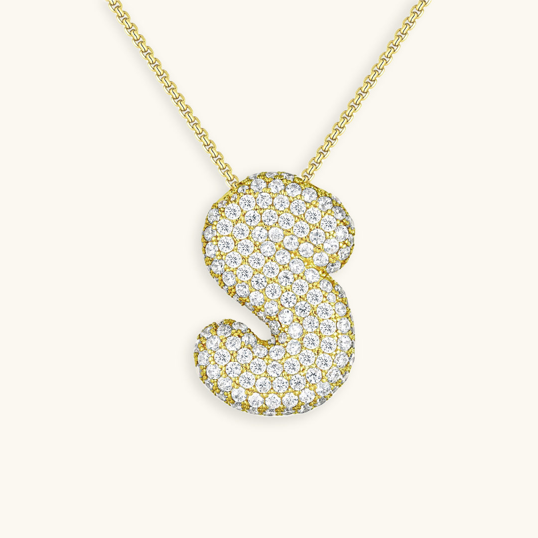 Initial Pendant Necklace with Bubble Diamond Design