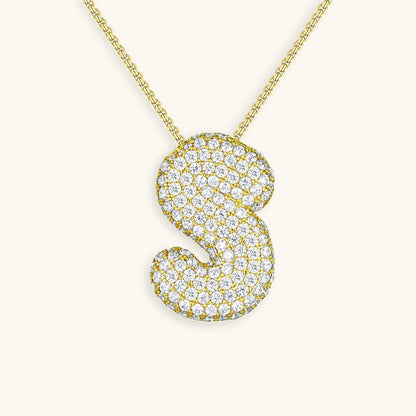 Initial Pendant Necklace with Bubble Diamond Design