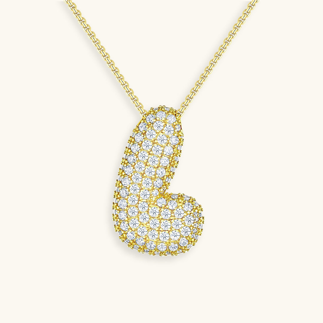 Initial Pendant Necklace with Bubble Diamond Design