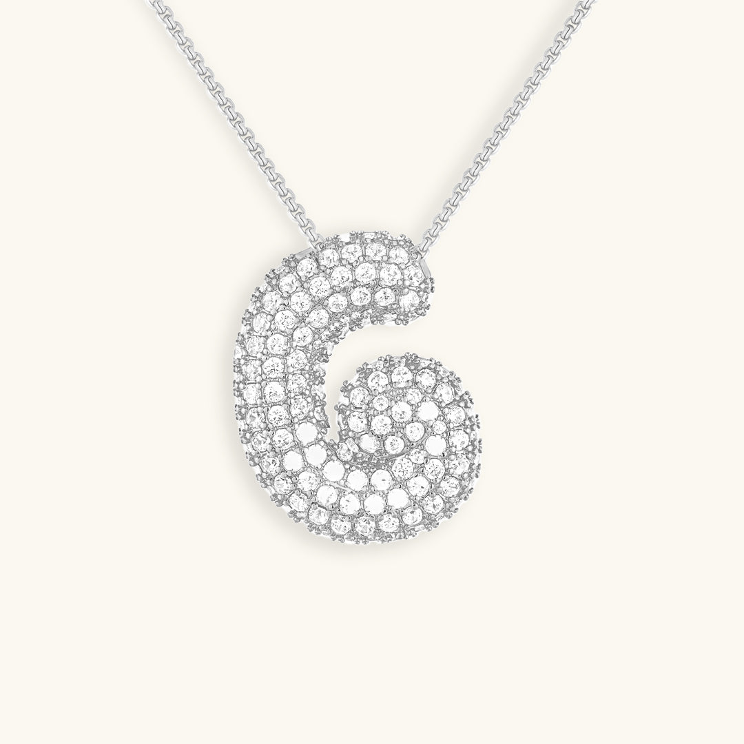 Initial Pendant Necklace with Bubble Diamond Design