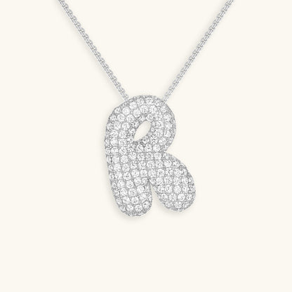 Initial Pendant Necklace with Bubble Diamond Design