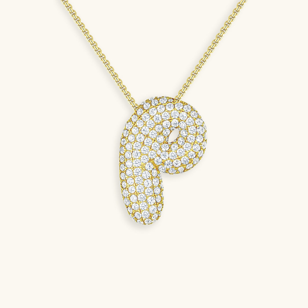 Initial Pendant Necklace with Bubble Diamond Design
