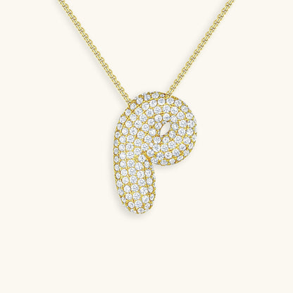 Initial Pendant Necklace with Bubble Diamond Design