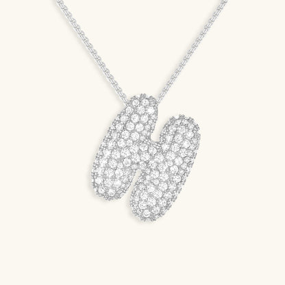 Initial Pendant Necklace with Bubble Diamond Design