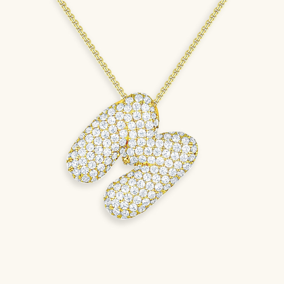 Initial Pendant Necklace with Bubble Diamond Design