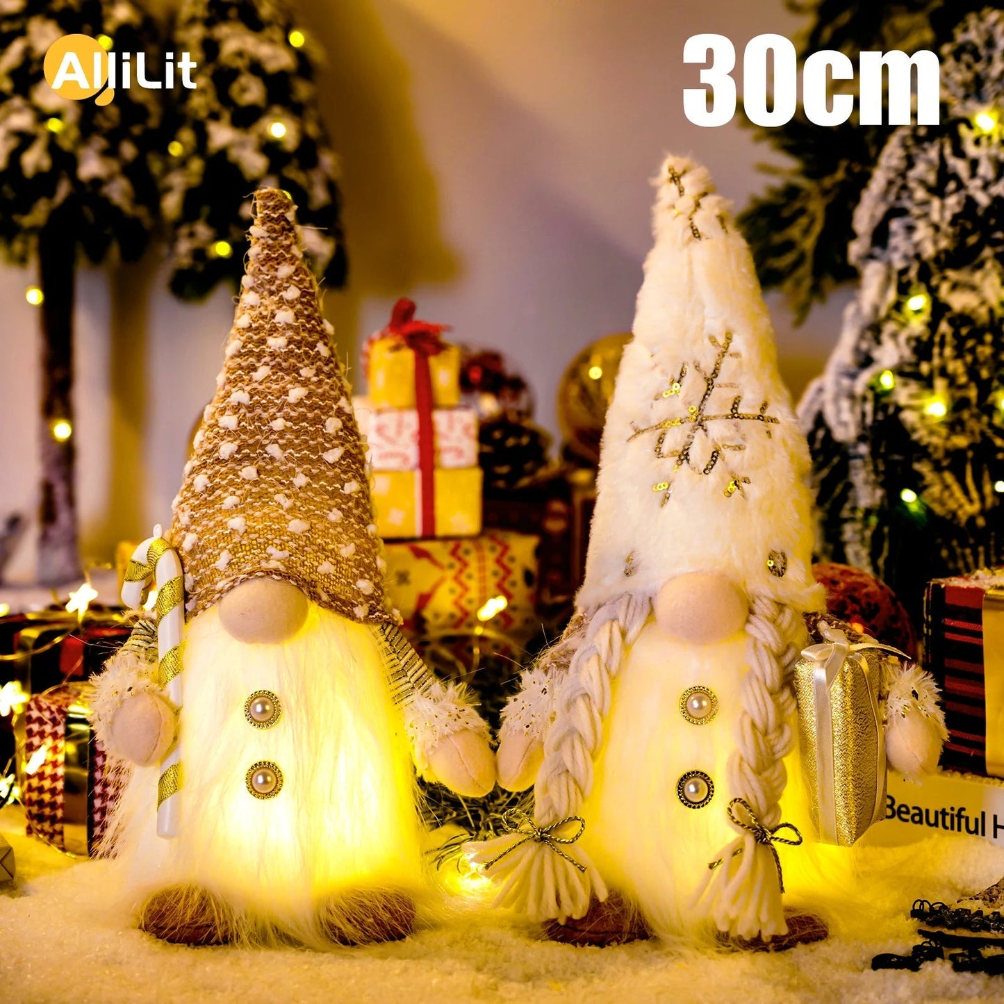 Illuminated Christmas Gnome Decoration | 30 x 10 x 10 cm | LED Table & Window Ornament | Battery Operated | Holiday Gift Idea