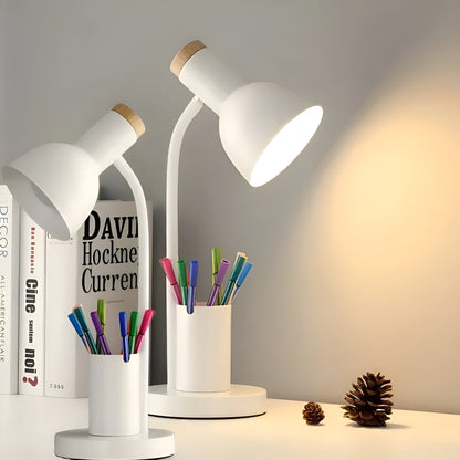LED Desk Lamp with Pen Holder | 3 Color Lighting Options | Iron and Marble Design