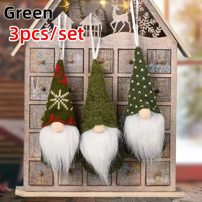 3-Piece Scandinavian Gnome Decoration Set | Fabric and Plush | Hanging Ornaments for Christmas Tree & Home
