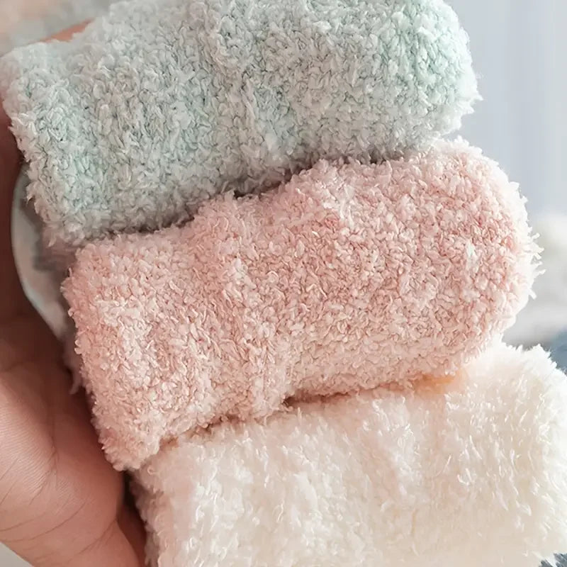 5 Pairs of Women's Winter Cozy Socks | Thick Coral Fleece | Mid-High, Warm & Soft Solid Color House Socks