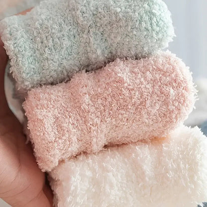 5 Pairs of Women's Winter Cozy Socks | Thick Coral Fleece | Mid-High, Warm & Soft Solid Color House Socks