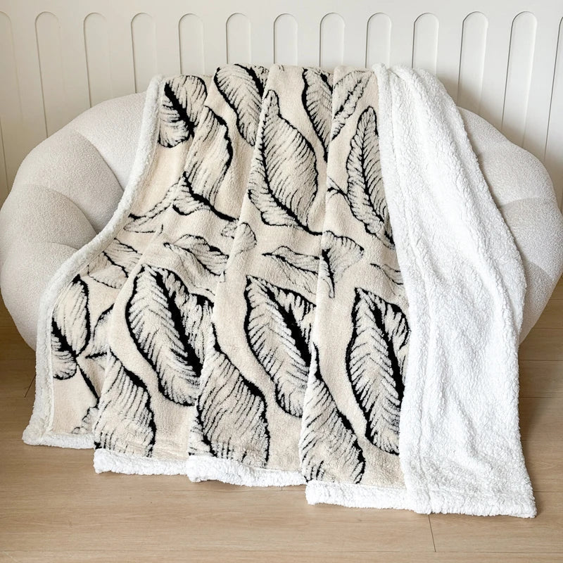 Cozy Lamb Fleece Blanket | Soft Velvet Throw with Gold Embossed Design | Stylish for Bed and Sofa