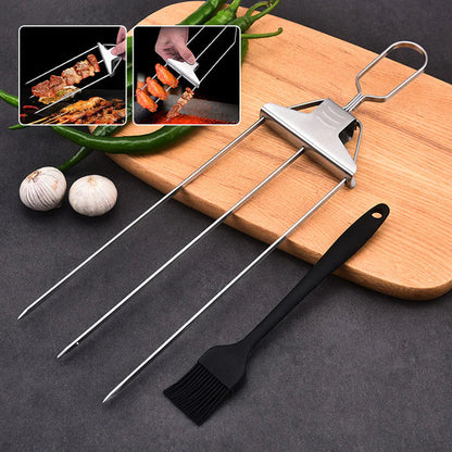 Stainless Steel Skewers with 9 Prongs – GrillMaster Trio for Perfectly Cooked Meat, Seafood & Vegetables | Dishwasher Safe | Includes Oxford Carry Bag