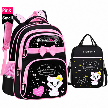 Charming Cat-Themed Backpack Set with Lunch Box & Pencil Case