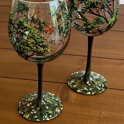 Hand-Painted Art Wine Glasses - Tree of the Four Seasons