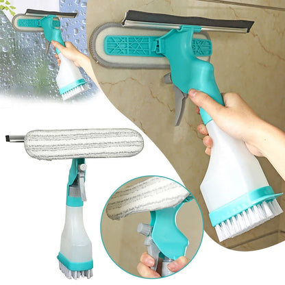 4-in-1 Window Cleaning Kit | Dual-Sided Squeegee with Sponge and Brush